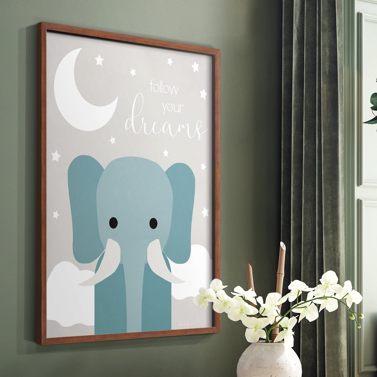 Dreams Elephant in Paper Solid Wood 11 x 14 Framed Print