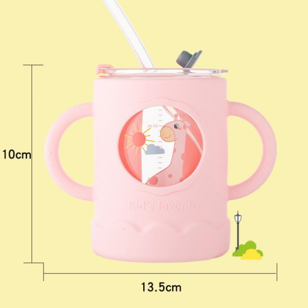 Lovely Glass Cup, Heat-Resistant Glass Cup Korean Milk Juice Cup with Straw  Simple Fashion Stable Cartoon Transparent Drink Mug,,F117436 