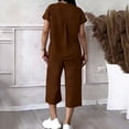 thumbnail image 5 of Women's 2 Piece Outfit Button Down Collared Short Sleeve Top with Cropped Wide Leg Pants Casual Matching Set with Pockets for Summer Coffee XL(XL), 5 of 5