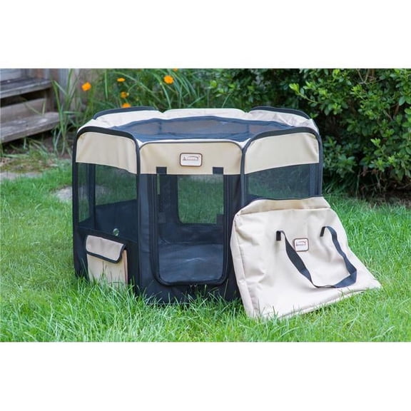 Armarkat Portable Pet Playpen, Black & Beige - Extra Large