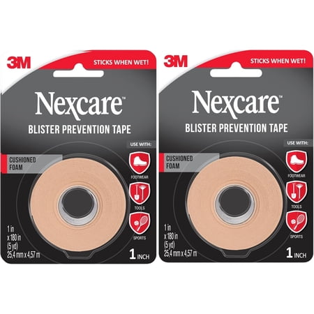 Blister Prevention Tape, Waterof Foam Medical Latex-Free, Sticks Firmly to Skin Help Prevent Blisters - 1 in x 5 yds, 2 Rolls of Tape