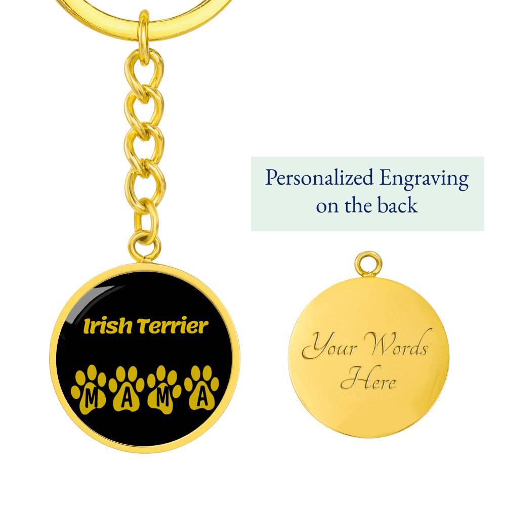 Irish Terrier Mama Circle Keychain Stainless Steel or 18k Gold Dog Mom Pendant - image 5 of 12