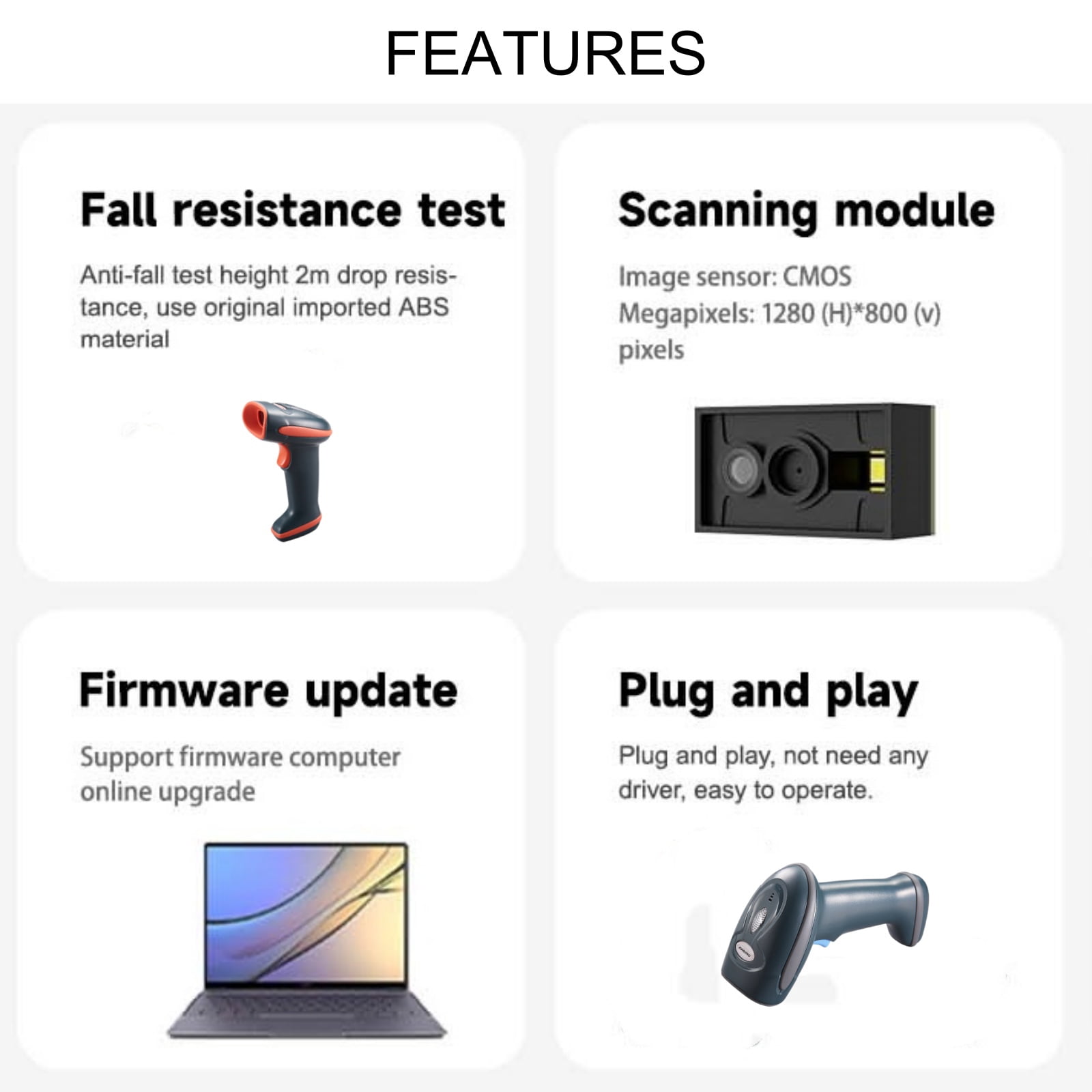 Barcode Scanner with Stand And 1 MP Global Shutter, XIANJINO USB Wired Inventory 2D 1D QR Code Scanners for Computer POS Support Automatic Screen Scanning, Handheld CMOS Image BarCode Reader