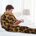 thumbnail image 6 of Susaid Golden Leopard Glitter Print Men's Long Sleeve Pajama Set, Two-Piece Button-Down Loungewear PJs Set, Comfortable Sleepwear for Relaxation-Large, 6 of 7