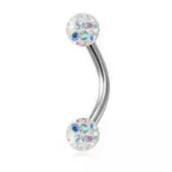 HOOUN Stainless Steel Eyebrow Banana Ring Piercing Rhinestone Curved Barbell Lip Ring -Silver-1.2*8*3mm