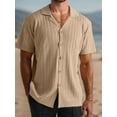 thumbnail image 4 of Mens Knit Shirt Short Sleeve Plain Button Down Beach Vacation Shirt Casual Striped Summer Top Khaki XXXL, 4 of 5