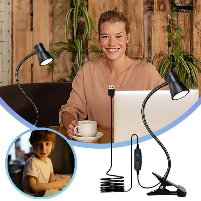 Lámpara de lectura recargable con clip y cuello de cisne flexible para mesita de noche y escritorio