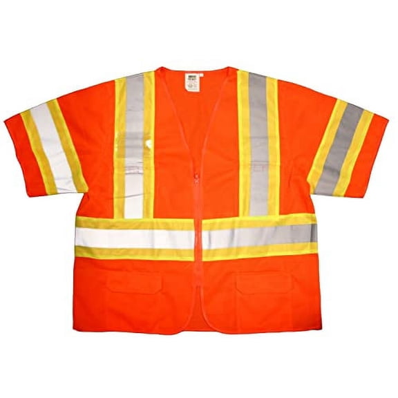 10-Pack of Cordova V3200XL Cor-Brite Type R, Class III, Orange Mesh Vest, Zipper Closure, Two-Tone Contrasting Trim/Reflective Tape, Multiple Pockets, X-Large
