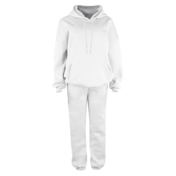 Aihuaihua Womens 2 Piece Outfits Lounge Hoodie Sweatsuit Sets Lined Plus Size Fall Fashion Clothes Airport Travel Pants Tracksuits with Pocket White