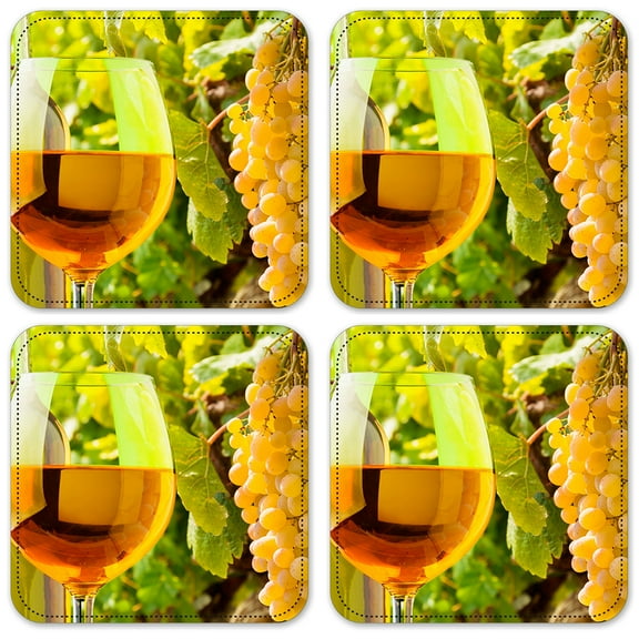 Vinyl Drink Coasters - Set of 4 - White Wine with Yellow Grapes