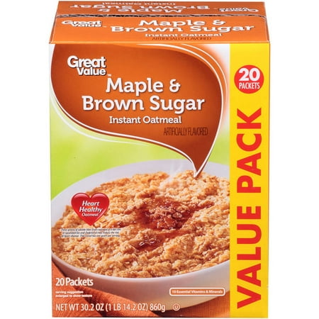Great Value Maple & Brown Sugar Instant Oatmeal, 20 count, 30.2 oz