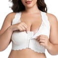 thumbnail image 2 of Riecok Womens Lace Front Closure Bras Plus Size Wireless Push Up Bralette Full Coverage Soft Everyday Bra White S, 2 of 8