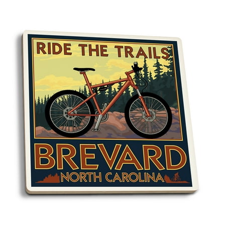 

Brevard North Carolina Ride the Trails Bicycle (Absorbent Ceramic Coasters Set of 4 Matching Images Cork Back Kitchen Table Decor)