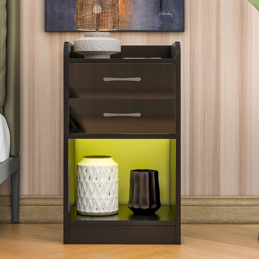 Black Nightstand for Bedroom with 2 Drawers and Shelf, Sesslife Modern