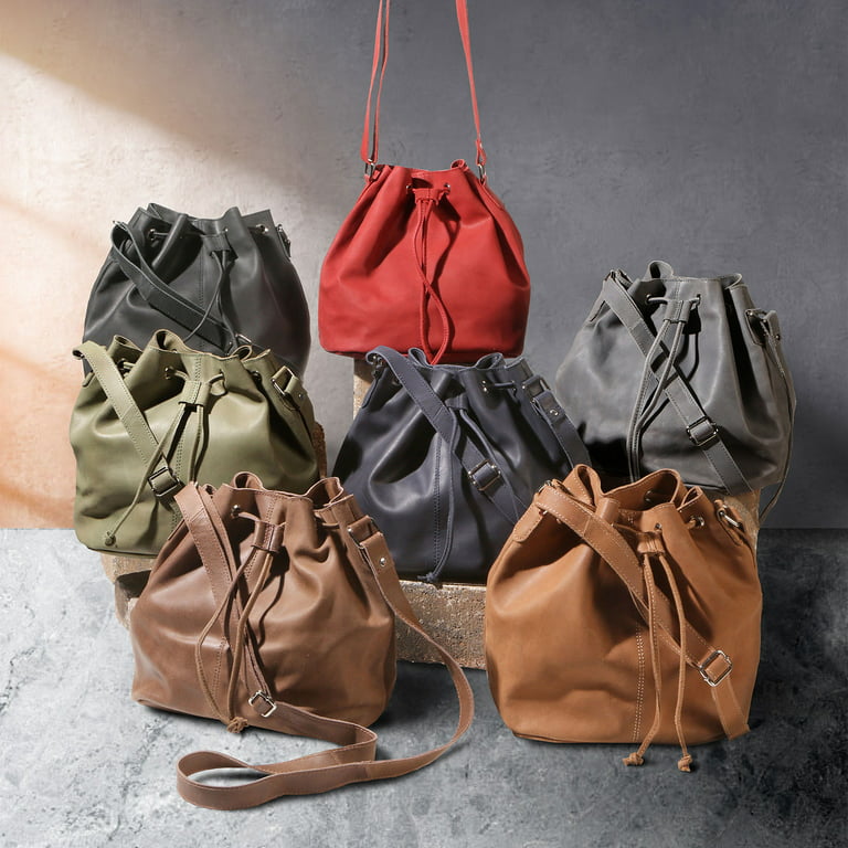 FLORIANA Women's Crossbody Handbags Bucket Bag Leather Drawstring
