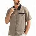 thumbnail image 4 of hotojiny Men's Athletic Shirt Short Sleeve Full Zip Daily Shirt Lightweight Collared Workout Gym T-Shirt for Fishing(Khaki,XX-Small), 4 of 5