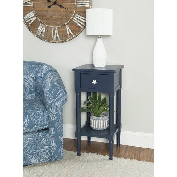 Linon Athalee Single Drawer Indoor Accent Side Table with Shelf, 29.5" Tall, Navy