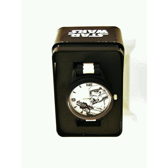 Accu-Time Star Wars Stormtrooper Men's Black Metal Watch with Rubber Wristband
