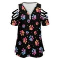 thumbnail image 4 of Gradient Color Dog Paws On Black Background Womens Summer V Neck Zipper Top Short Sleeve T Shirt Off Shoulder Top Casual Classy Loose Shirts, 4 of 7