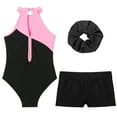 thumbnail image 4 of Alvivi Kids Girls Ballet Dance Outfits Sleeveless Gymnastic Leotard with Shorts Hair Band Tracksuit Unitards Black&Pink 8, 4 of 7