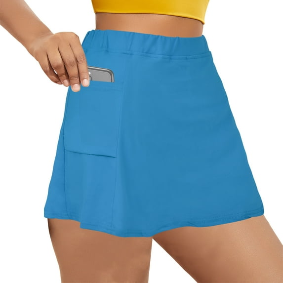 Women's Plus Size Mid-Waist Athletic Short Skirts with Side Pocket, Athletic Bottoms 2 in 1 Liner Breathable Quick Dry
