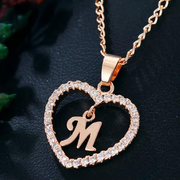 EOEMY A-Z Rose Gold Heart Alphabet Letter Necklace Initial Name Pendant Chain Choker-M