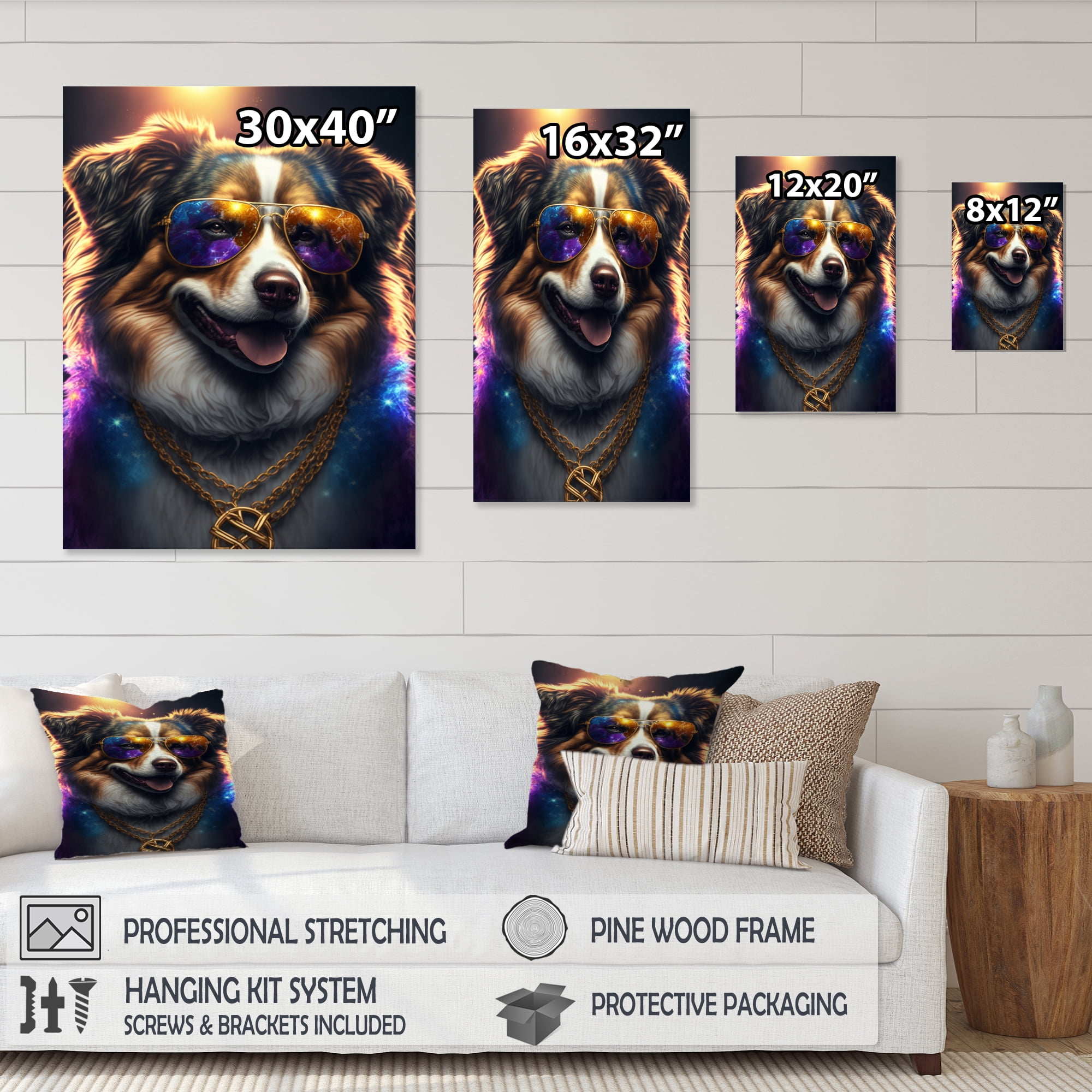 Designart Australian Shepherd Gangster In NYC Canvas Wall Art