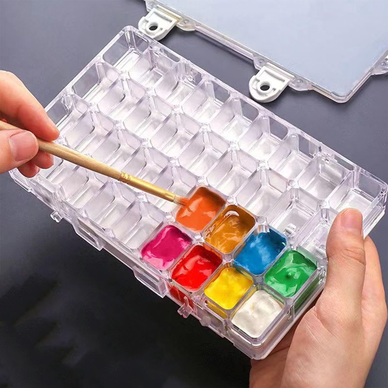 Plastic Paint Palette Tray，White Paint Storage Palette Box 36 Wells，Travel Watercolor Set，Paints Containter for Watercolors, Gouache, Acrylic and Oil Paint