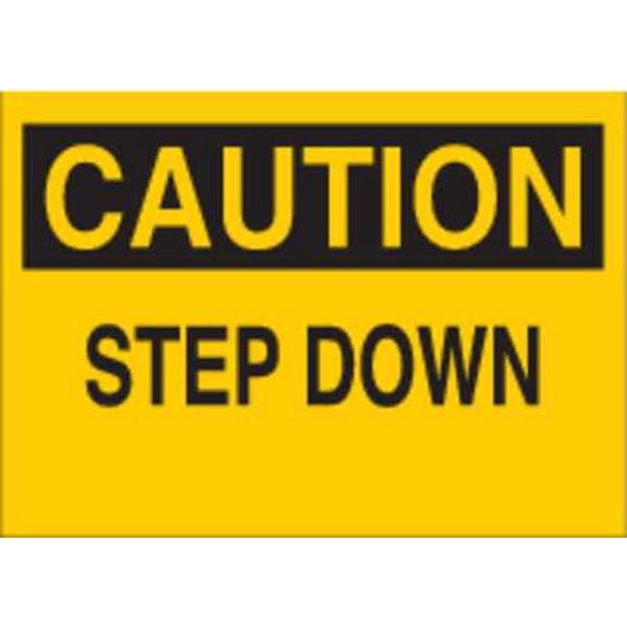 BRADY 85886 Caution Sign, 7 x 10In, BK/YEL, Step DN, ENG
