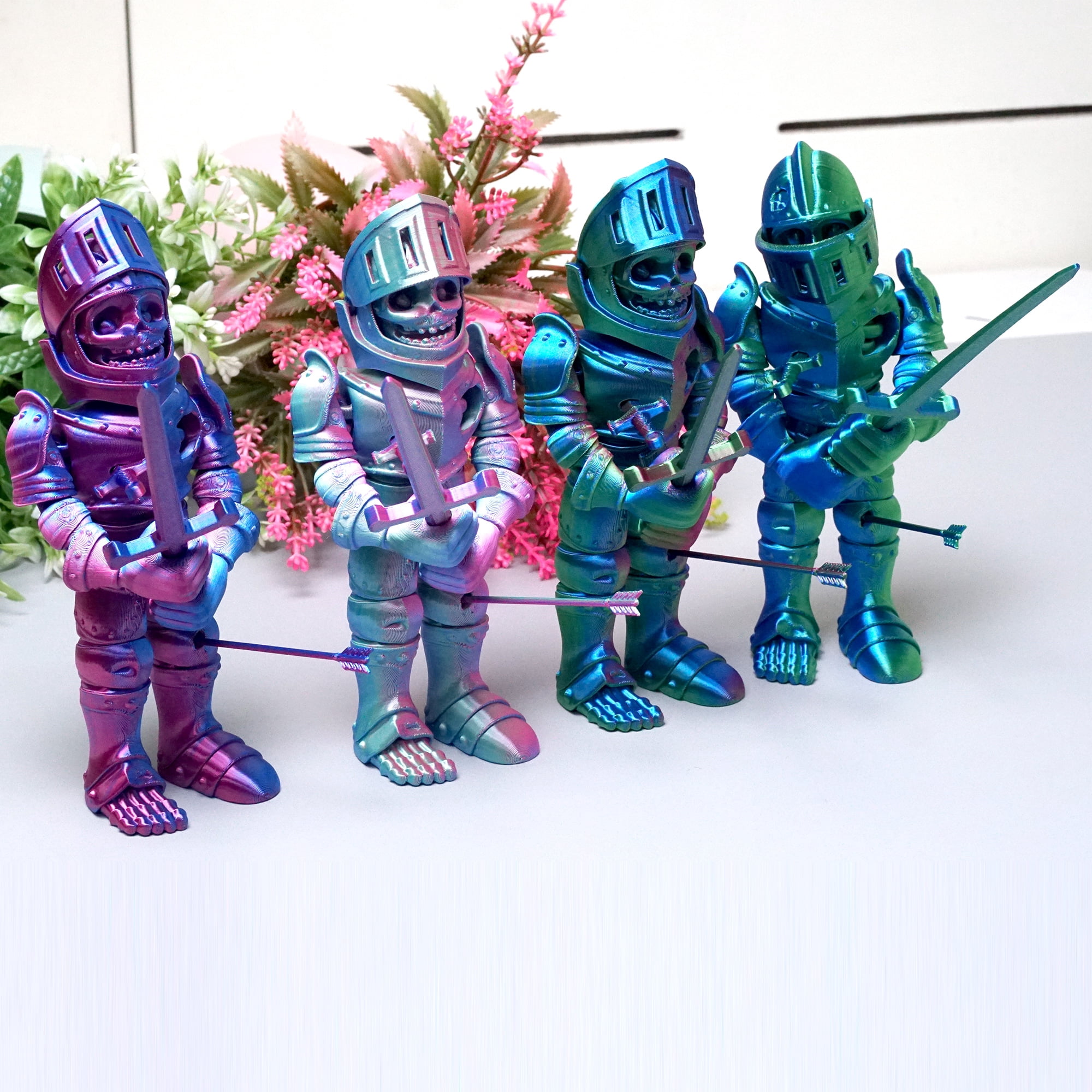 4pcs/set 3D Printed Skeleton Warrior ,Flexible Joint Animal lacertid Figurines,Realistic Eyes, Home Office Decor,Fidget Toy for Adults Teens Boy Festival Gifts