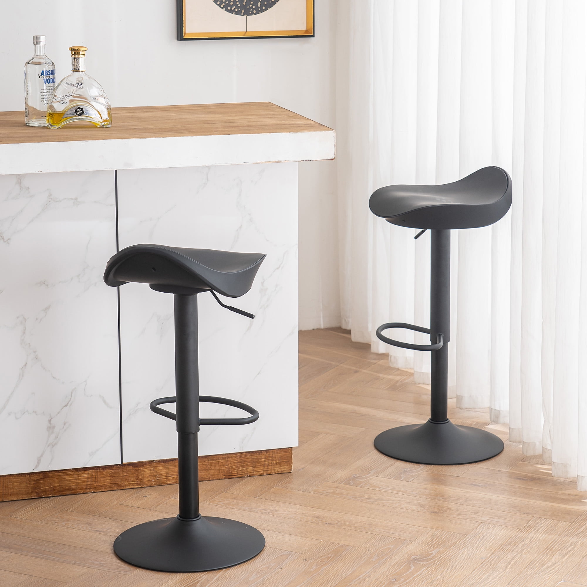 Kidol & Shellder Bar Stools Set of 2 Modorn Black Backless Swivel
