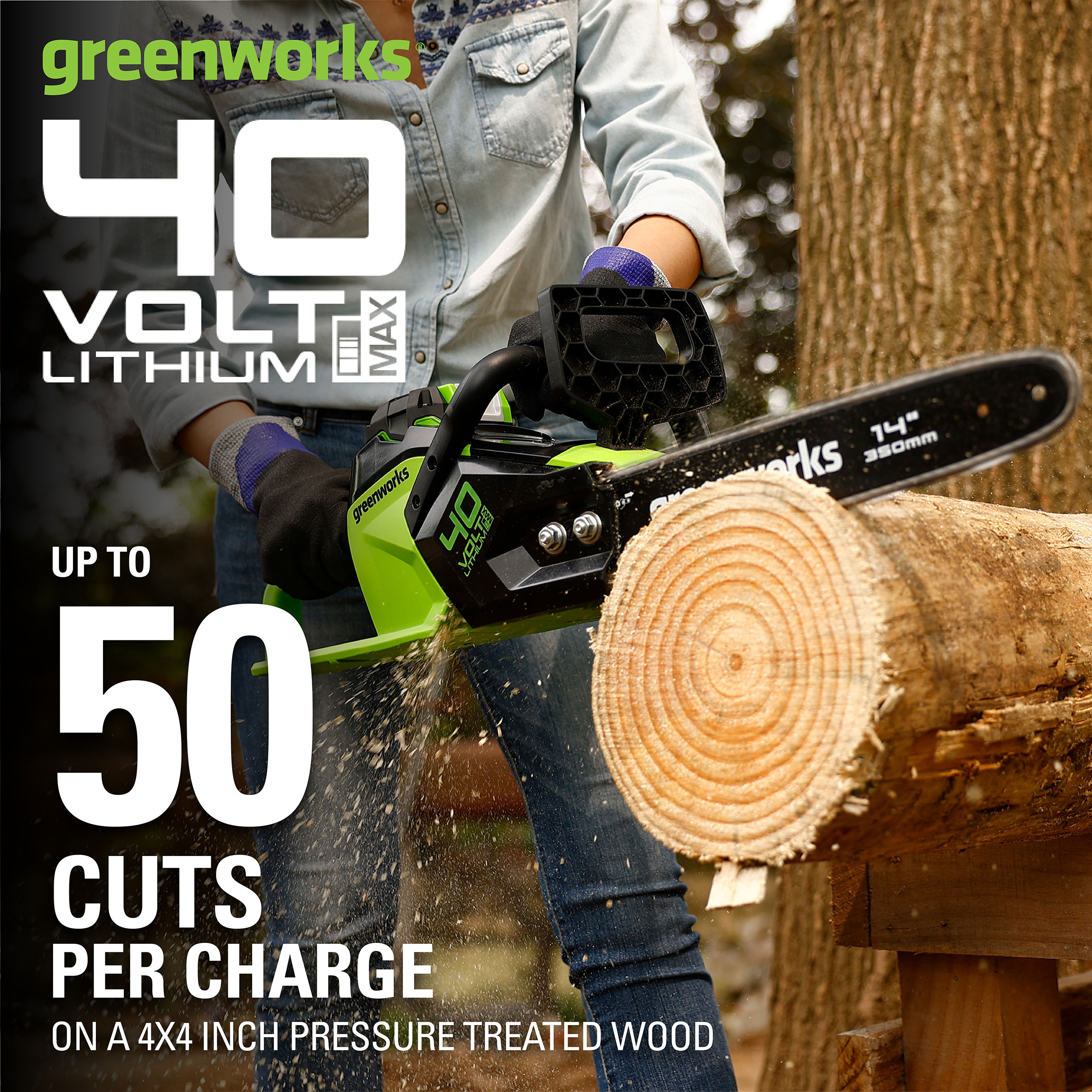 Greenworks 40V 14" Brushless Chainsaw with 2.5 Ah Battery & Charger 2012802 - image 3 of 13