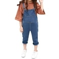thumbnail image 2 of YunPes Girls Bibs Denim Overalls for Kids Spring Preppy Cute Slim Fit Jean Overall Toddler Insulated Casual Cuffed Jumpsuit, 2 of 6