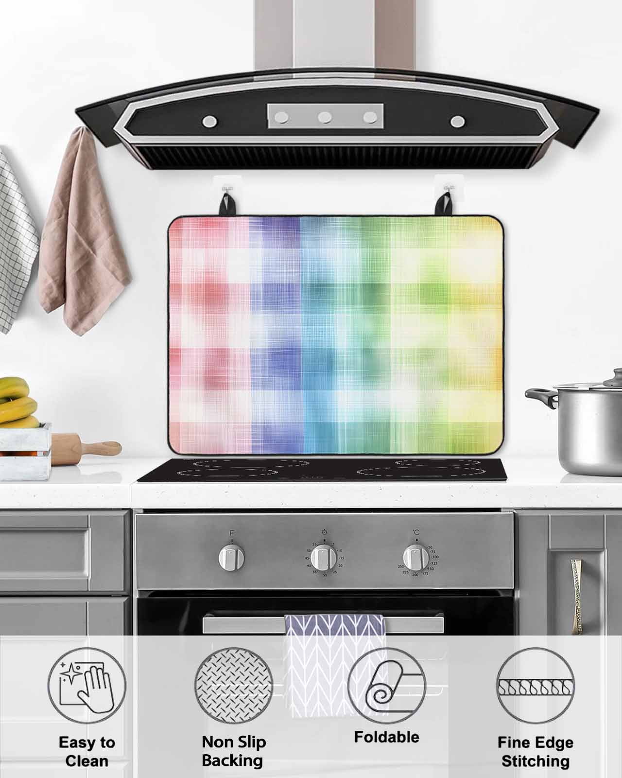 nqOlkjepod Large Induction Cooktop Protector Mat 24"x21", Colorful Buffalo Plaid Stove Top Covers for Electric Stove, Abstract Gradient Modern Stove Burner Cover Mats, Glass Top Stove Cover