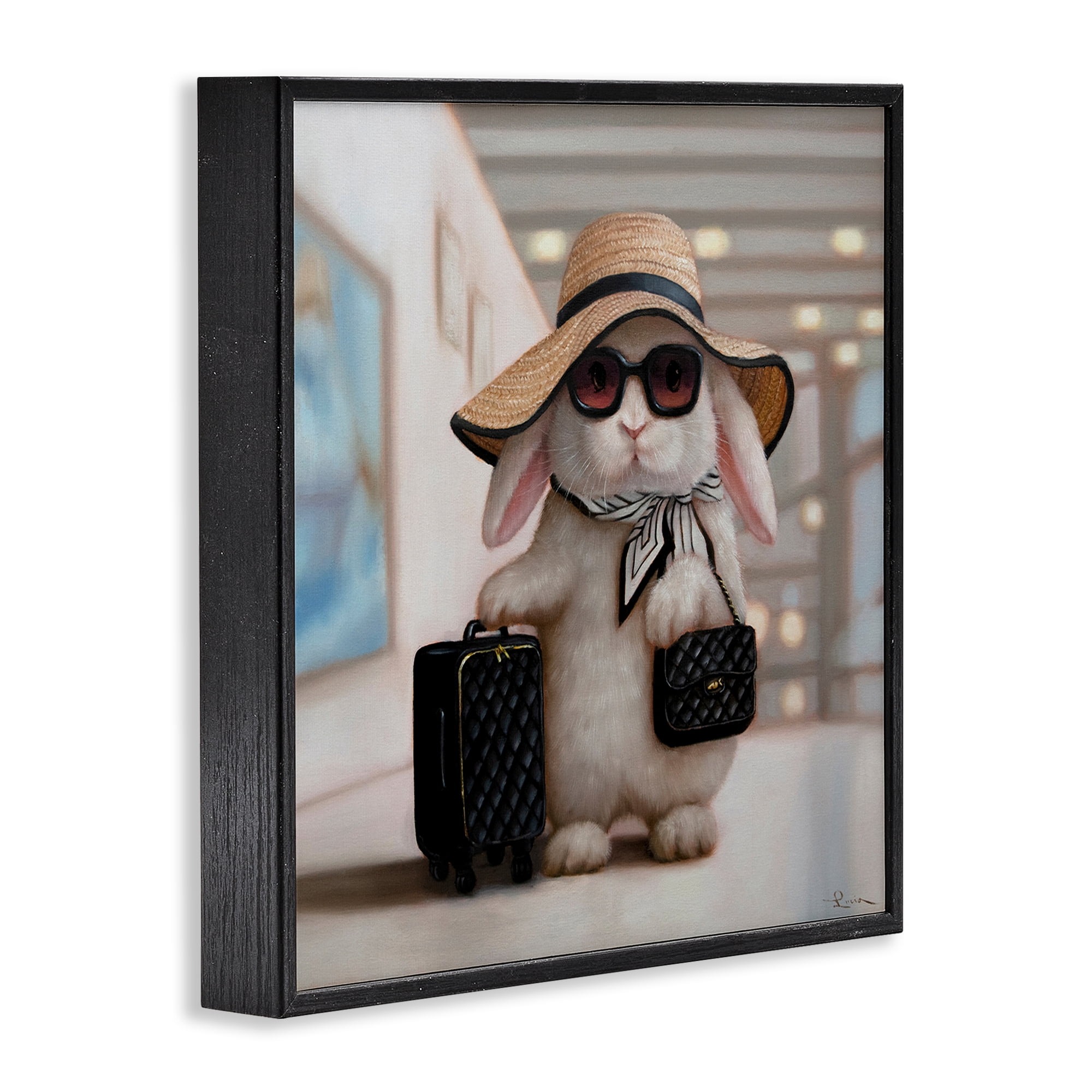 Stupell Industries Bun Voyage Traveling Rabbit Black Framed Giclee Art, design by Lucia Heffernan