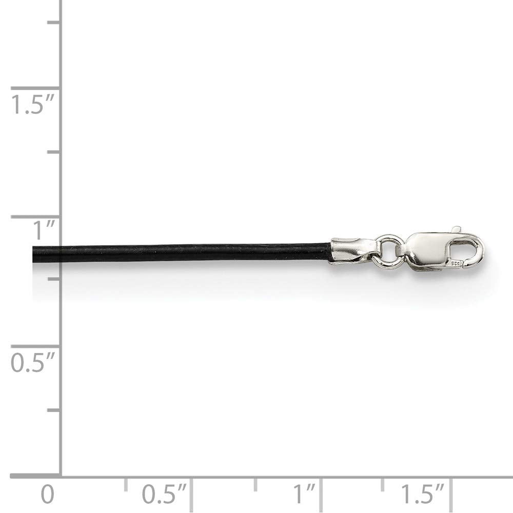 925 Sterling Silver 1.5mm Black Leather Cord Necklace 16 Inch