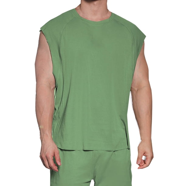 pstuiky Camiseta sin mangas para hombre, Camiseta deportiva sin mangas de cuello redondo, informal, de secado rápido, con botones y elástico, de color liso, para hombre Tops elegantes para mujer xxl