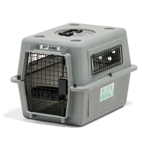 Petmate Sky Kennel for Dogs & Cats, IATA Approved, Plastic Travel Carrier, Gray, For Dogs & Cats up to 15 lbs, Extra Small, 21" x 15" x 21"