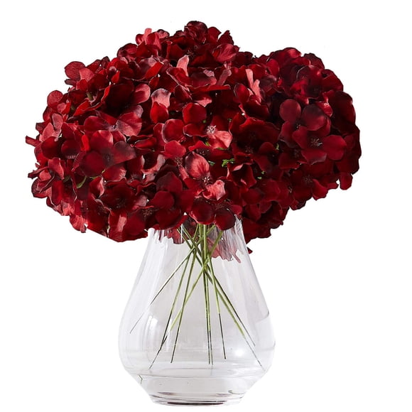 Cabezas artificiales de hortensia Kislohum, color burdeos, 10 unidades, con tallos