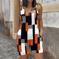 thumbnail image 2 of Plus Size Overall Shorts For Women Crew Neck Sleeveless Print Halter Romper Summer Trendy Jumpsuit With Pockets (XL, Orange), 2 of 6