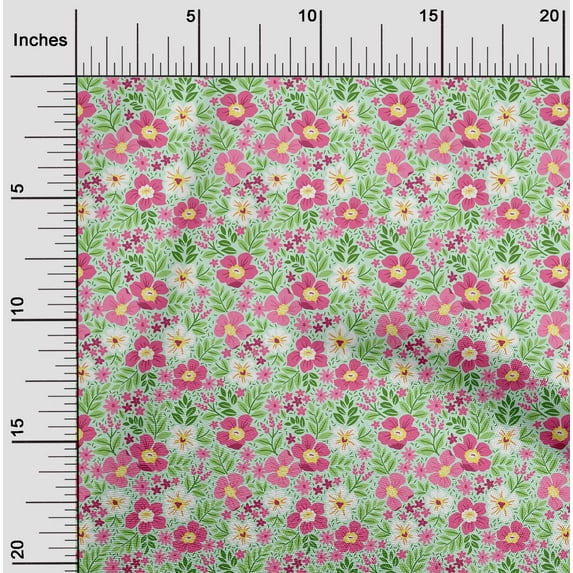 oneOone Silk Tabby Mint Fabric Leaves & Flower Floral Quilting Supplies Printed Sewing Fabric By The Yards 42 Inches Wide