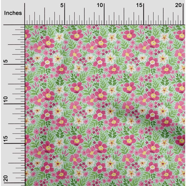 oneOone Velvet Mint Fabric Leaves & Flower Floral Craft Projects Decor Fabric Printed By The Yard 58 Inch Wide