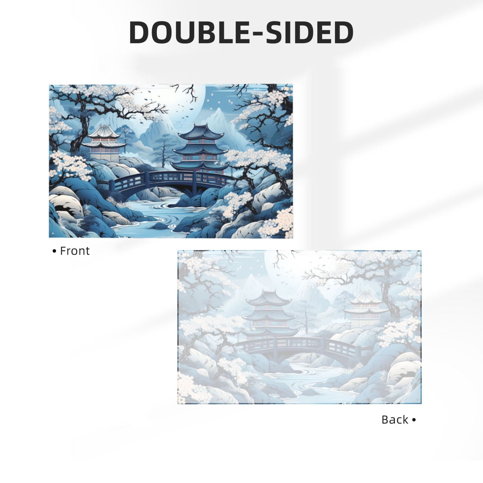 Chinese Style Powder Chinoiserie Toile Blue Four Hole Decorated Banner Flag for Garden Yard Home Decoration Indoor Outdoor 4x6 Ft