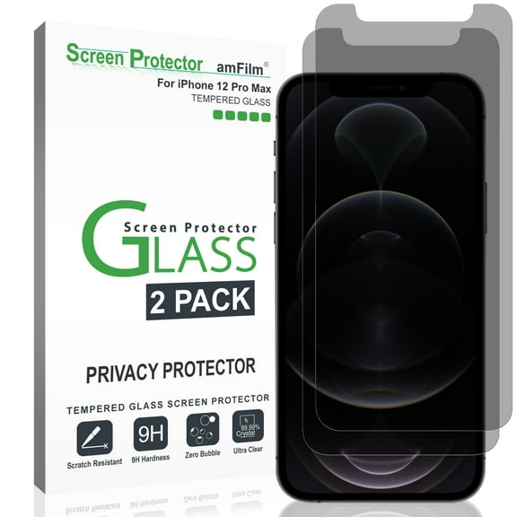 iPhone 12 Pro Max Screen Protector (2 Pack), amFilm Tempered Glass Privacy Film for Apple iPhone 12 Pro Max (6.7")