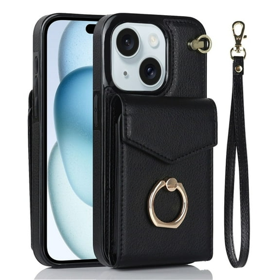 For iPhone 13 Case Premium PU Leather Accordion Folding Wallet &Card Holder With RFID Shielding Material Phone Case ,with Adjustable Ring Holder And Wristband,black,For iPhone 13