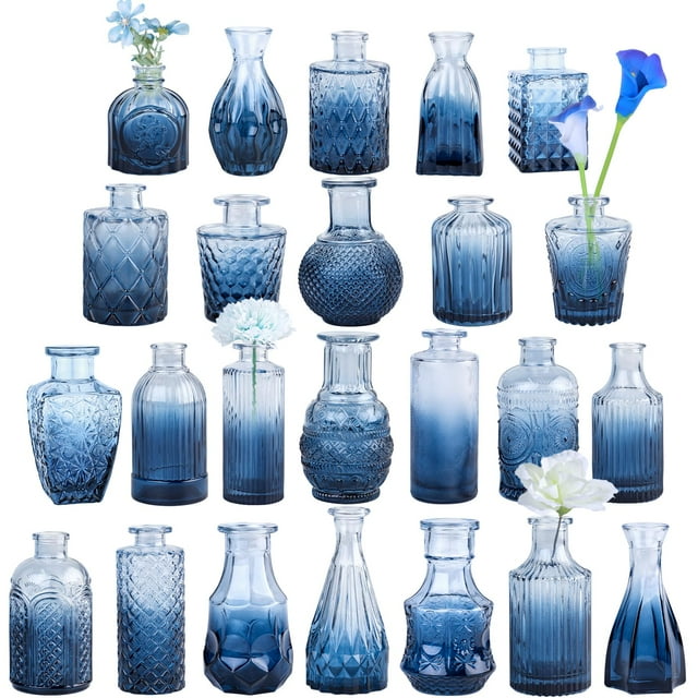 Set de jarrones de cristal TBWIND Blue, 24 unidades, para flores