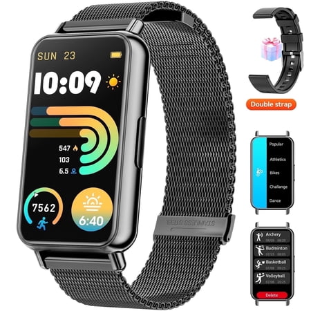 Mingdaln 1.47-inch Fitness Tracker,with120+ Sport Modes/IP68 Waterproof, Smartwatch for Women Men, fits for Android and iPhone Devices (Milan watch strap)
