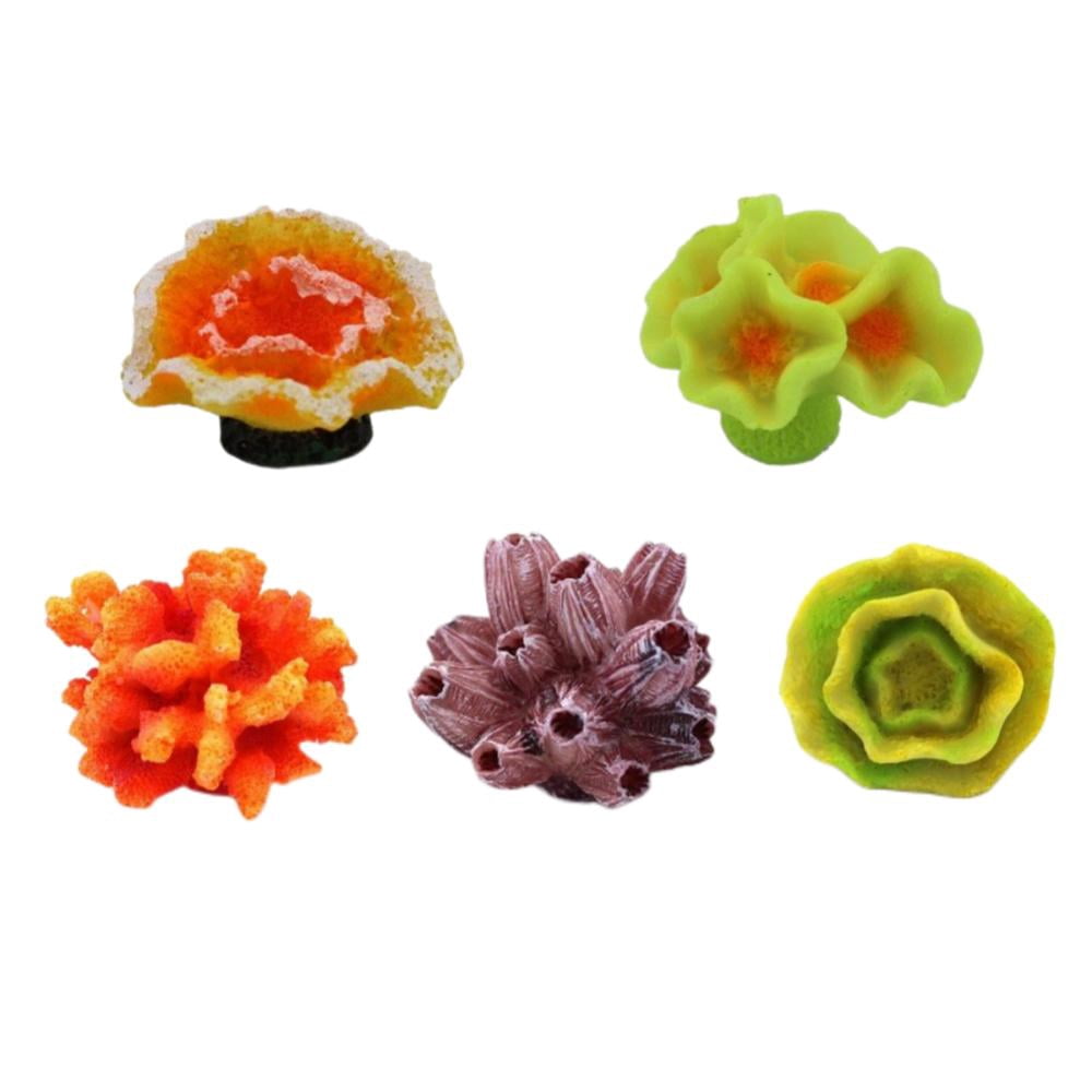 Godderr Simulation Mini Fake Coral Resin Plant Fish Tank Decorations Coral Starfish Plants 5PCS