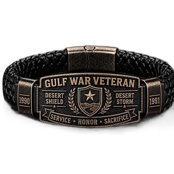 Tarien Gulf War Veteran Bracelet 1990-1991, Antique Bronze Braided Cord Military Bracelet with Magnetic Clasp, 21 Inch Patriotic Jewelry Gift for Men