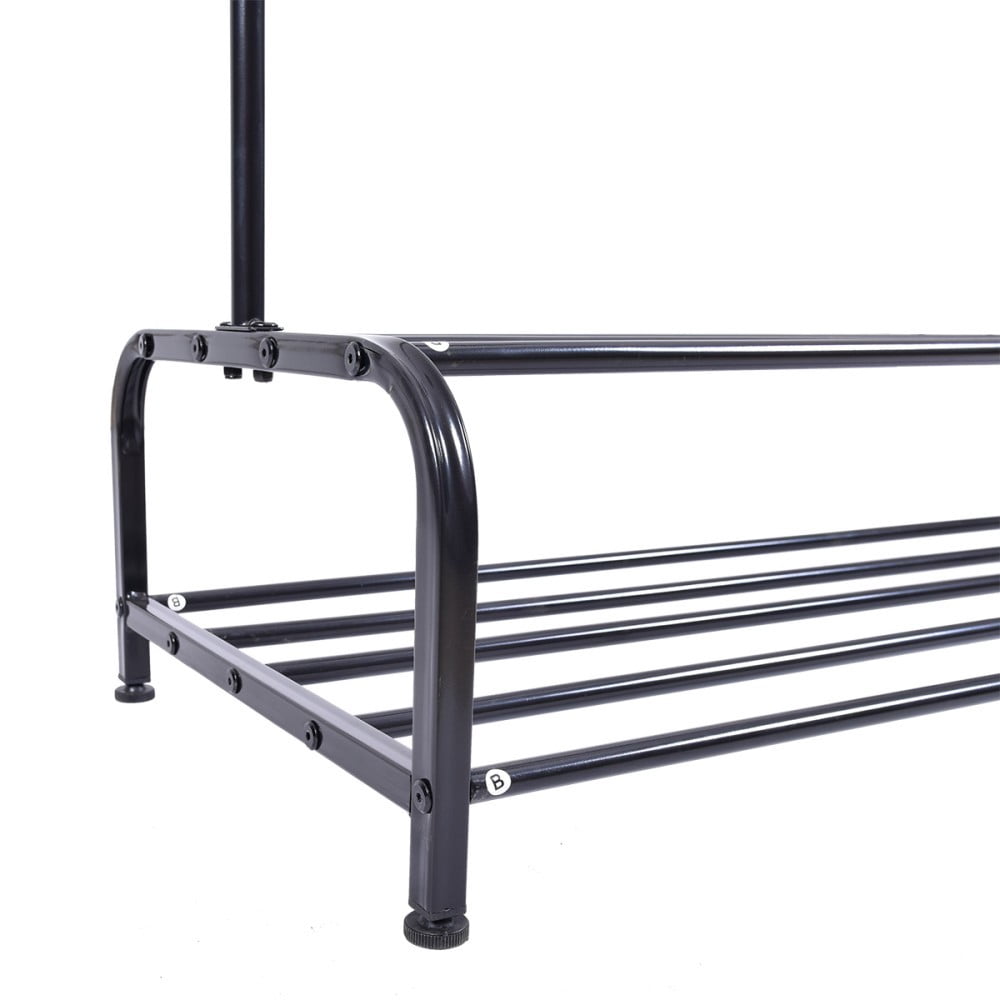 Heavy Duty Garment Rack, Metal Clothes Rack with Bottom Shelf, Freestanding Clothing Rack for Bedroom, Laundry Room, Entryway, Small Spaces, Black